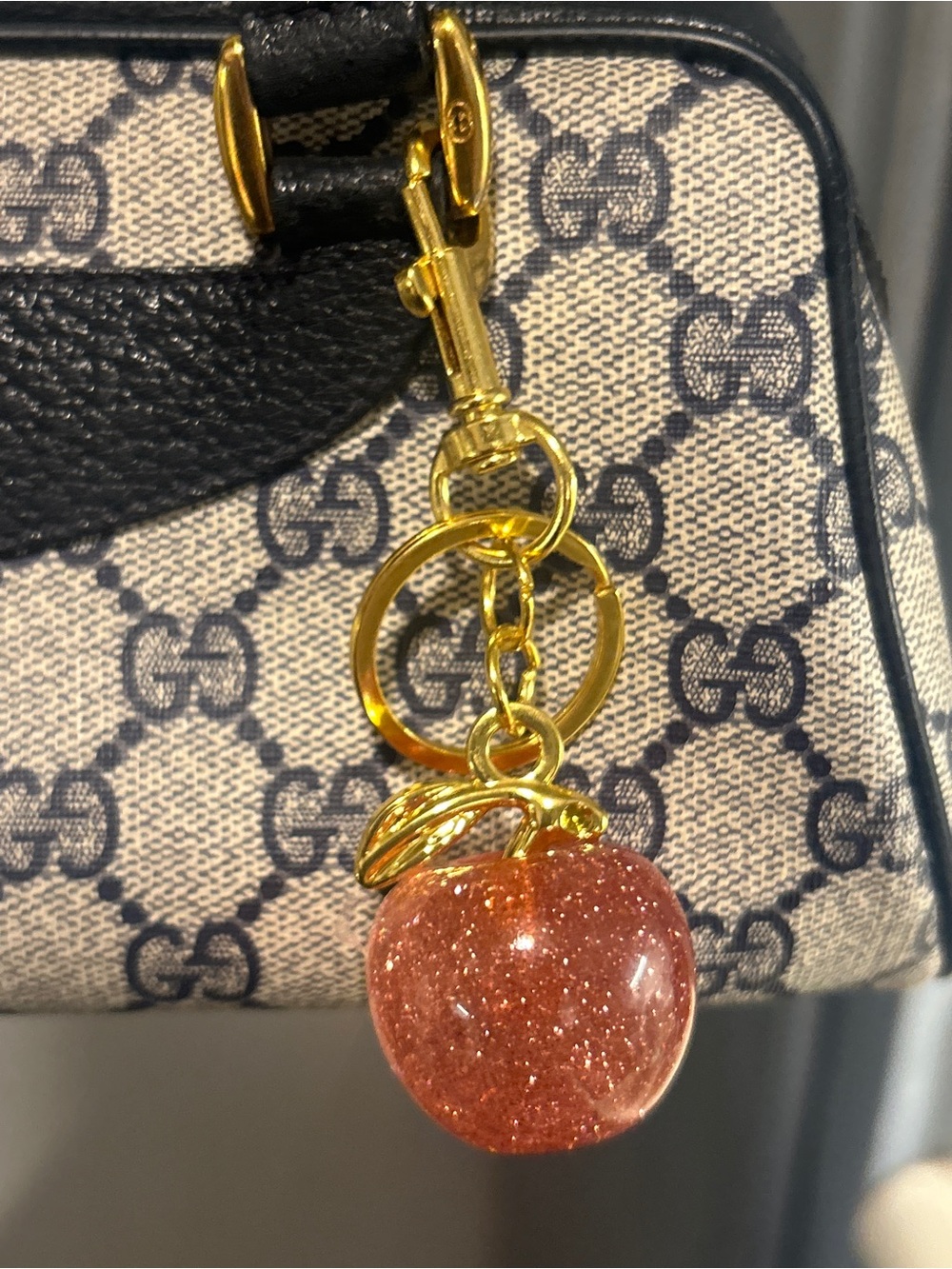 🍎 NEW Apple Bag Charm/ Keychain Sparkly Pink & Gold Glitter Enamel